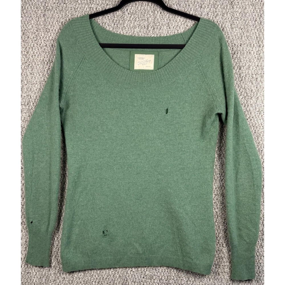 100% Cashmere Sweater Womens L Mint‎ Green Crew Neck Pullover Soft Luxury Grunge